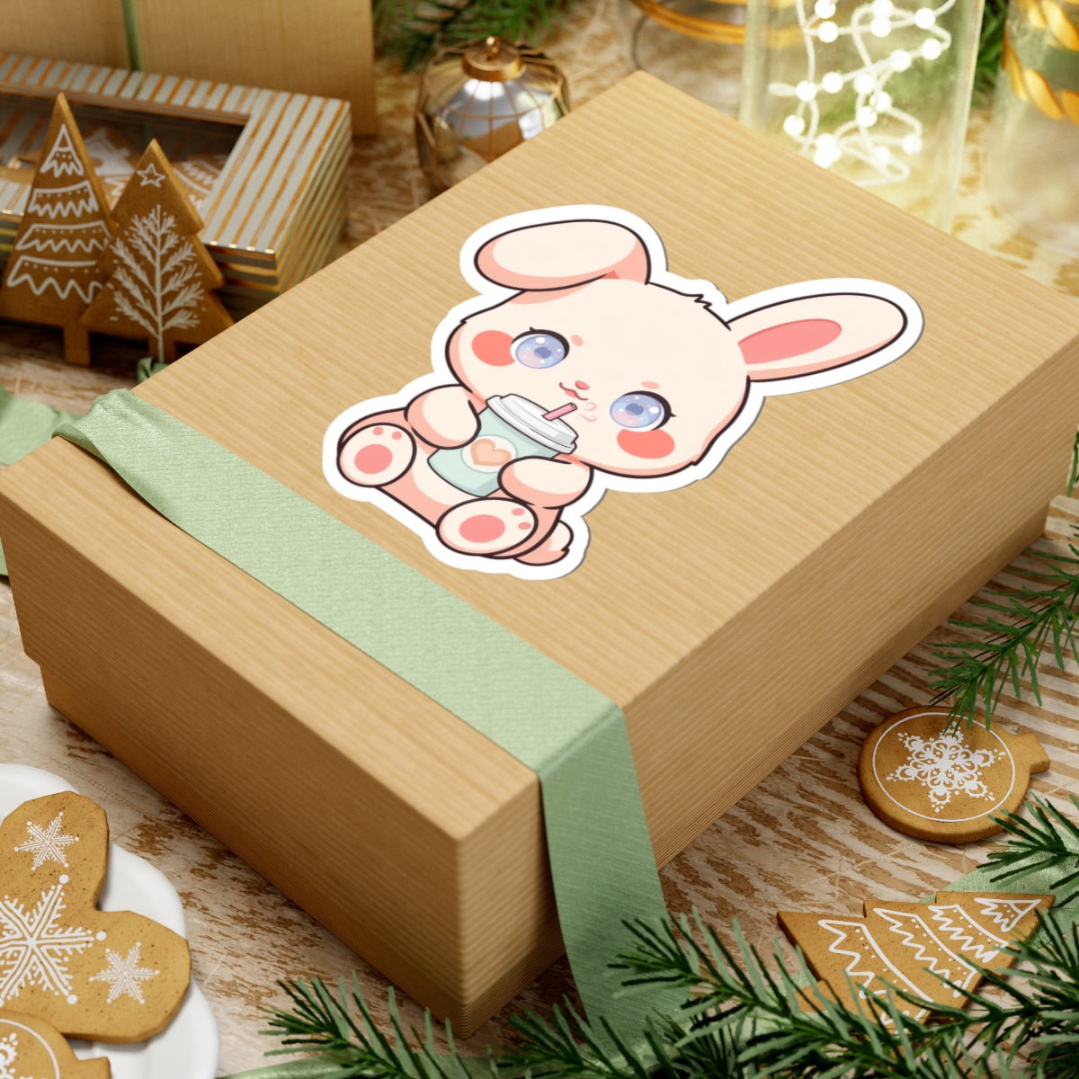 Kawaii Bunny Latte Sticker for Cozy Coffee Lovers