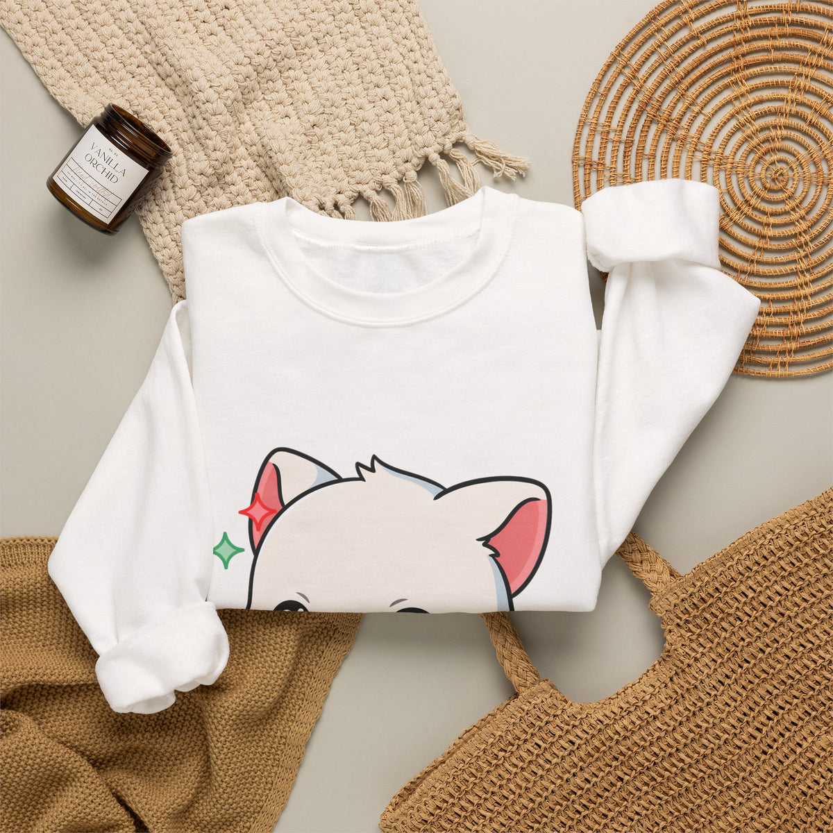 Kawaii Christmas Fox Sweatshirt, Cute Holiday Crewneck