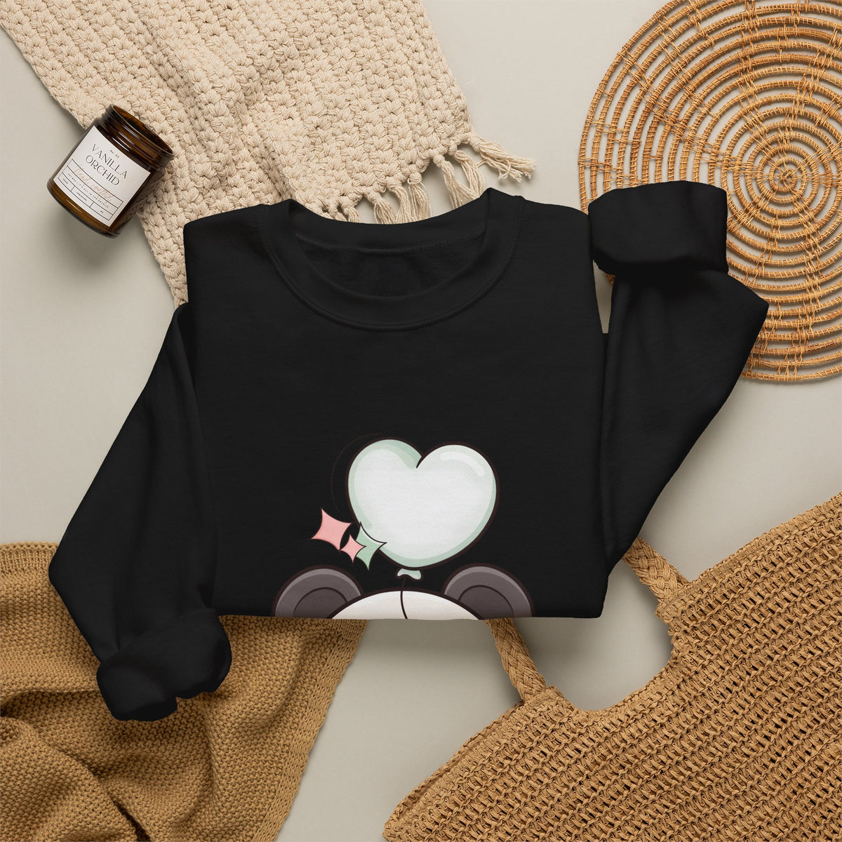 Kawaii Panda Sweatshirt with Heart Balloon