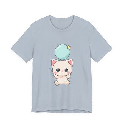 Kawaii Cat Balloon T-Shirt, Cute Chibi Kitty Tee