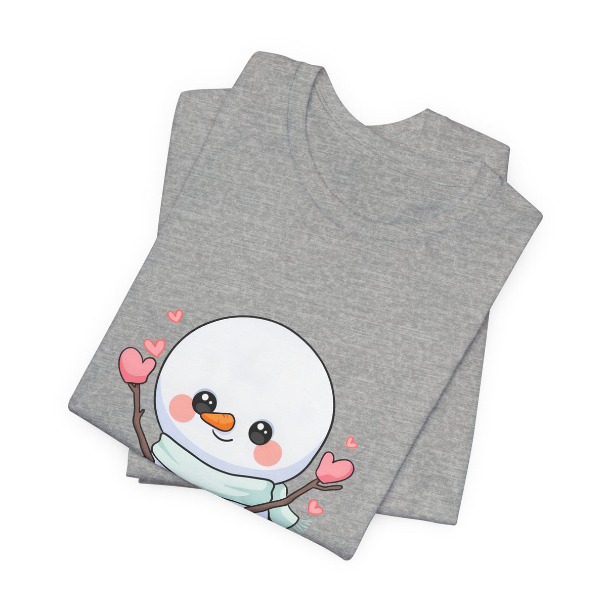 Kawaii Snowman T-Shirt, Cute Winter Sledding Tee