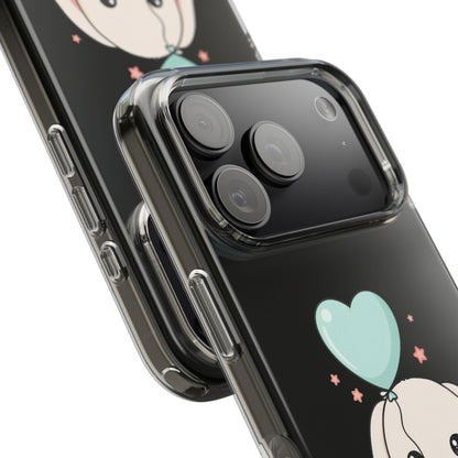 Kawaii Bunny Phone Case with Balloon, Clear Impact-Resistant