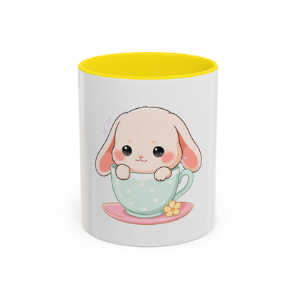 Kawaii Bunny Accent Coffee Mug, Cute Gift for Bunny Lovers