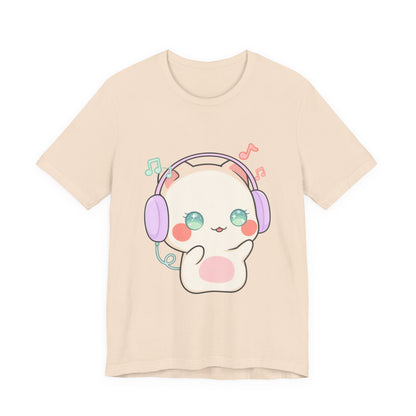 Kawaii Cat Music Lover T-Shirt, Cute Headphone Kitty Tee