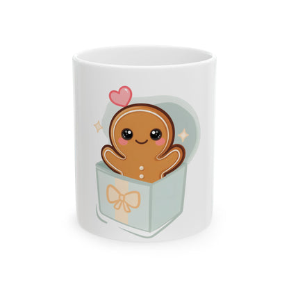 Gingerbread Gift Mug, Cute Kawaii Holiday Ceramic Cup