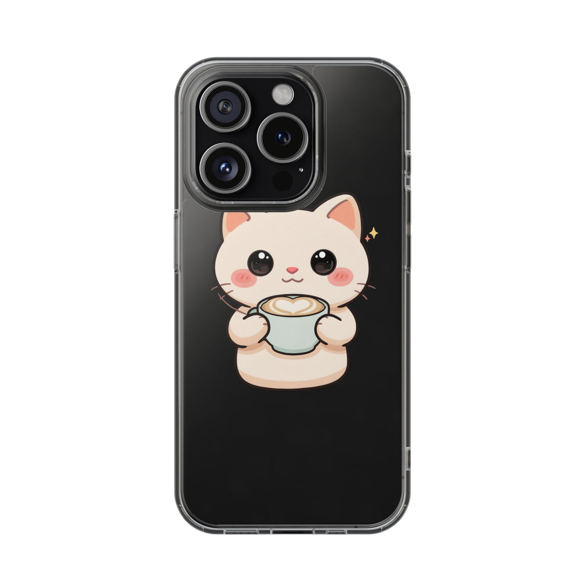 Kawaii Cat Latte Phone Case, Clear Impact-Resistant