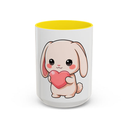 Kawaii Bunny Accent Coffee Mug with Heart, 11oz or 15oz