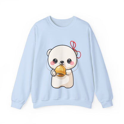 Kawaii Polar Bear Sweatshirt, Jingle Bell Holiday Crewneck