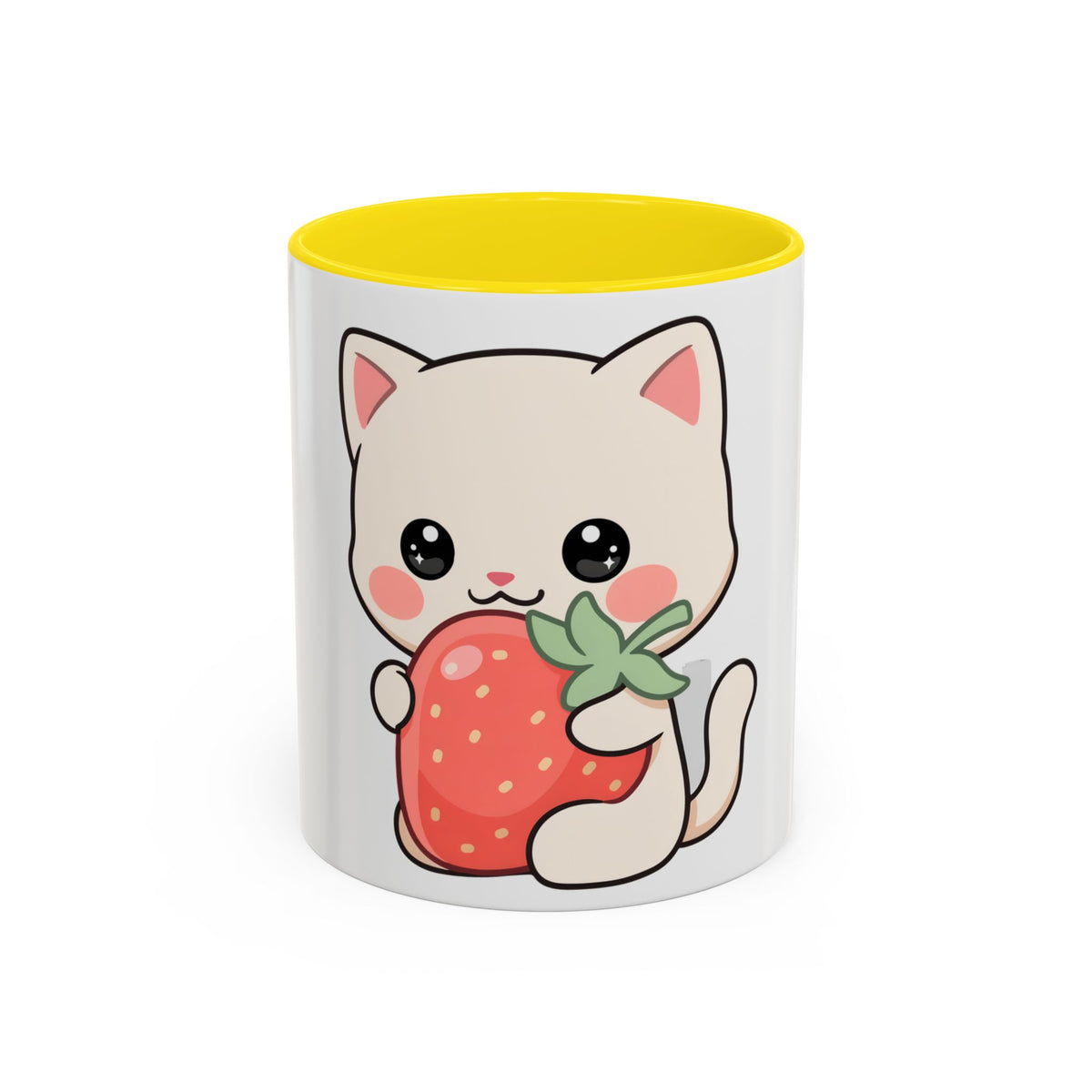 Kawaii Cat Strawberry Accent Coffee Mug