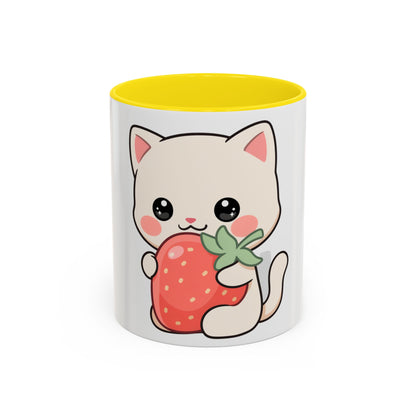 Kawaii Cat Strawberry Accent Coffee Mug