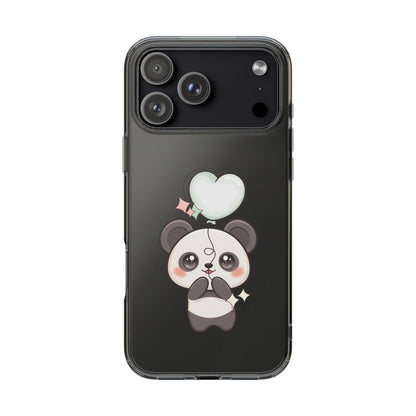Kawaii Panda Clear Phone Case with Balloon