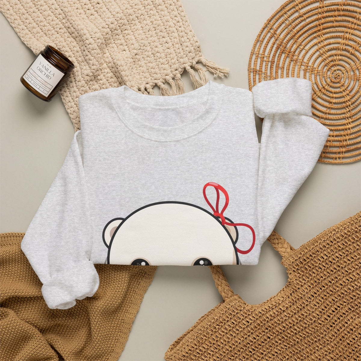Kawaii Polar Bear Sweatshirt, Jingle Bell Holiday Crewneck