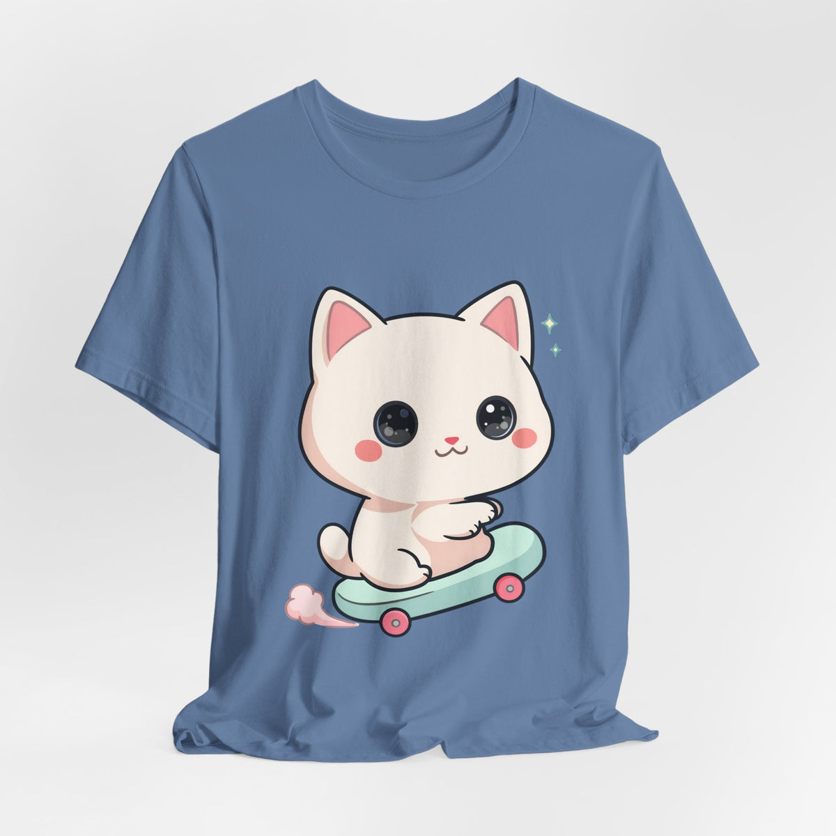Kawaii Skateboarding Cat T-Shirt – Cute Chibi Kitty Tee