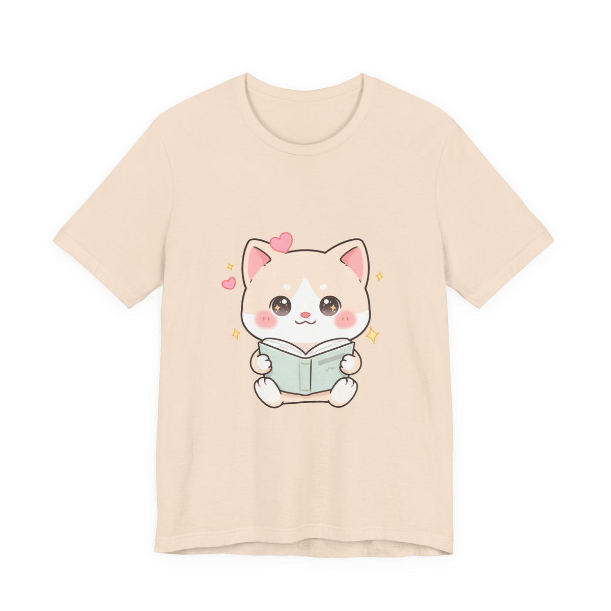 Kawaii Reading Cat T-Shirt for Book Lovers