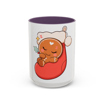 Christmas Gingerbread Mug: Sleepy Stocking Accent Coffee Mug