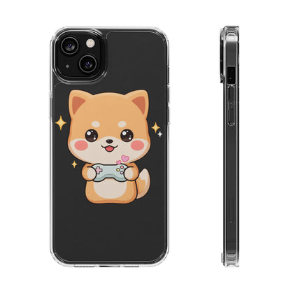 Kawaii Shiba Inu Gamer Phone Case, Clear Impact-Resistant