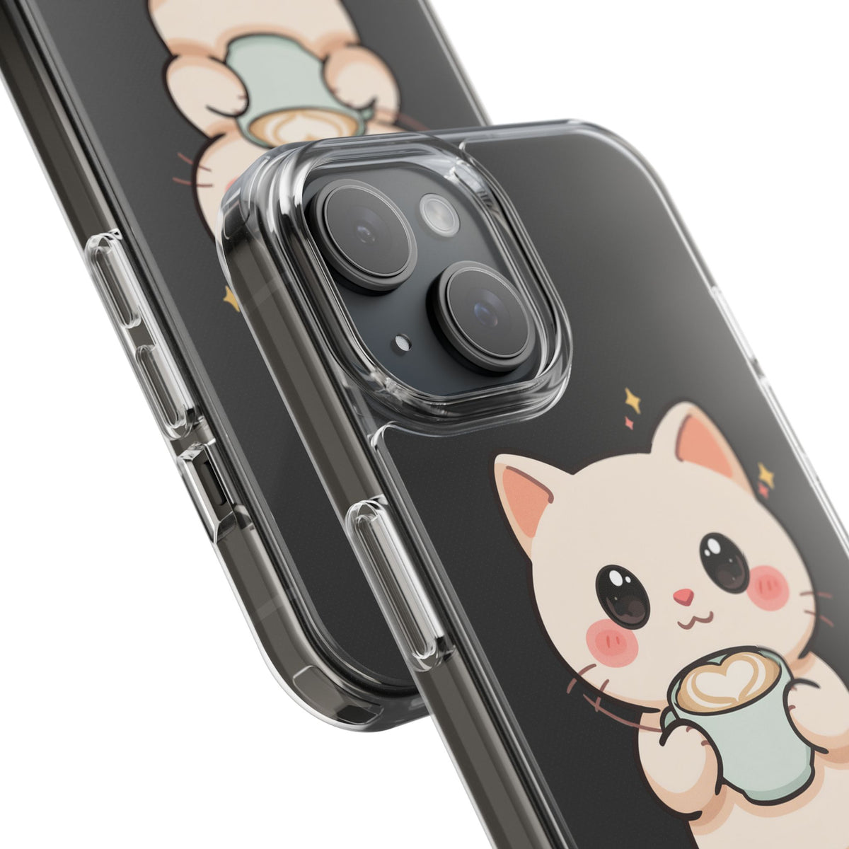 Kawaii Cat Latte Phone Case, Clear Impact-Resistant