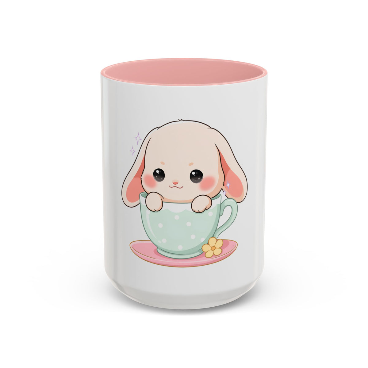 Kawaii Bunny Accent Coffee Mug, Cute Gift for Bunny Lovers