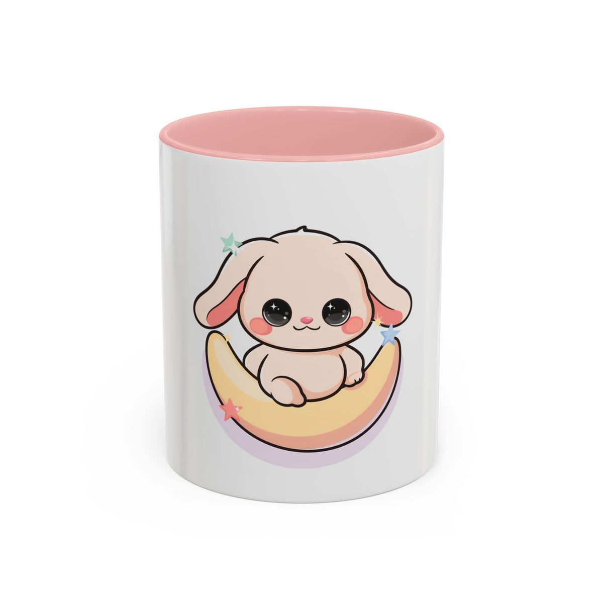 Kawaii Bunny Accent Coffee Mug, Cute Moon Rabbit Gift