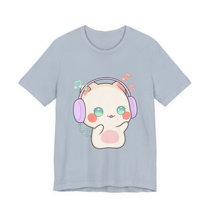 Kawaii Cat Music Lover T-Shirt, Cute Headphone Kitty Tee