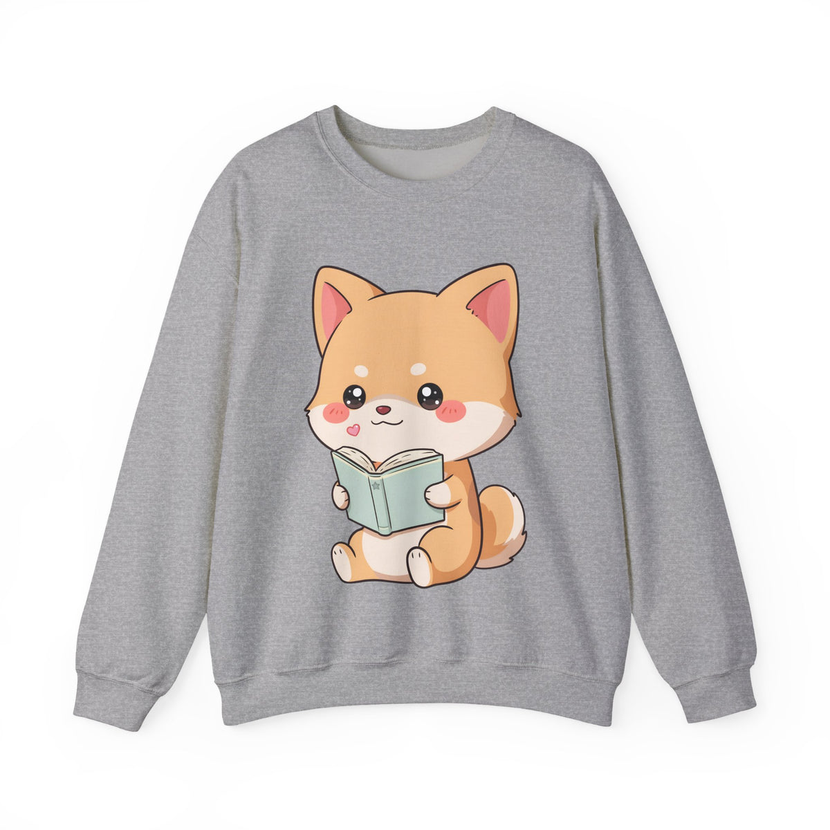 Reading Shiba Inu Sweatshirt, Cute Kawaii Book Lover Gift