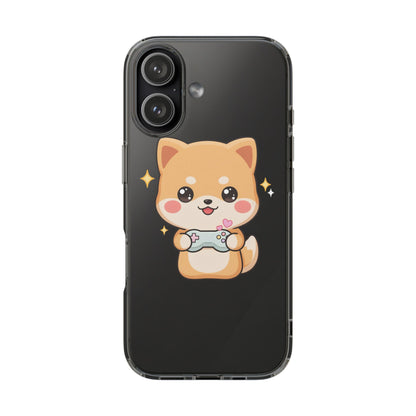 Kawaii Shiba Inu Gamer Phone Case, Clear Impact-Resistant