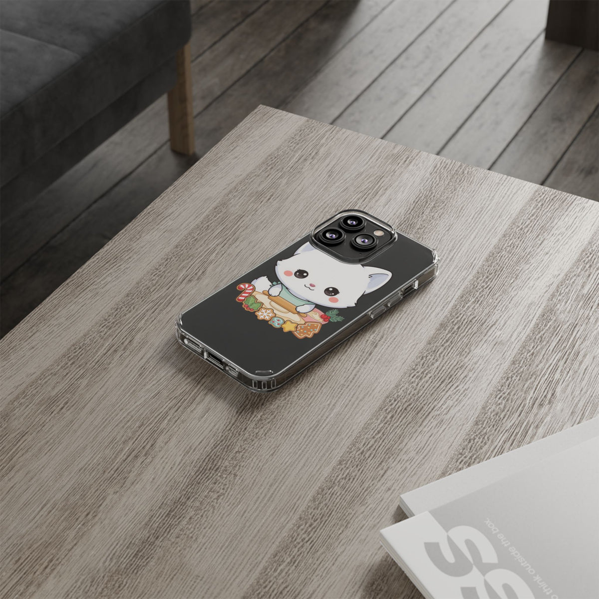 Christmas Fox Clear Phone Case, Kawaii Cookie Baker