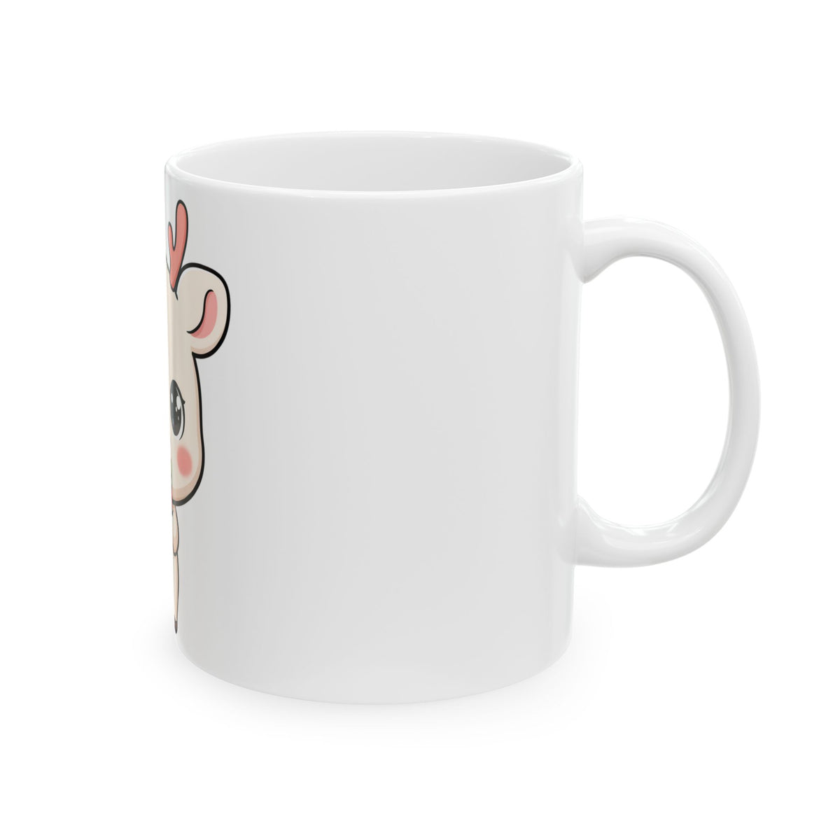 Kawaii Reindeer Mug, Cute Christmas Mistletoe Gift