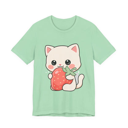 Kawaii Cat Strawberry T-Shirt, Cute Cat Lover Gift