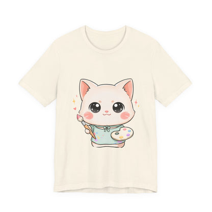 Kawaii Cat Artist T-Shirt for Creative Cat Lovers