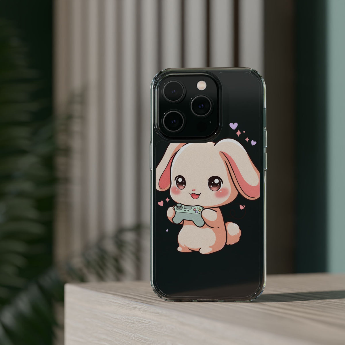 Kawaii Bunny Gamer Clear Impact-Resistant Phone Case