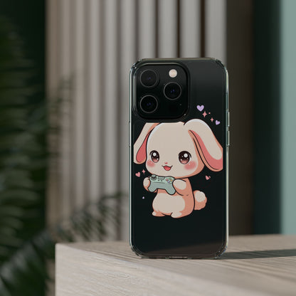 Kawaii Bunny Gamer Clear Impact-Resistant Phone Case
