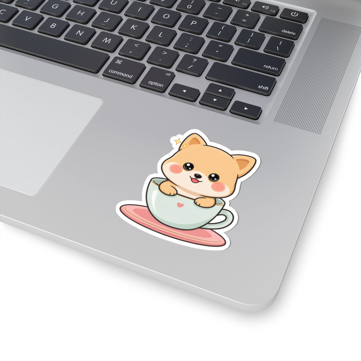 Kawaii Shiba Inu Sticker in a Teacup for Cozy Cheer