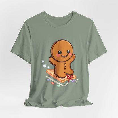 Gingerbread Man T-Shirt – Kawaii Holiday Sledding