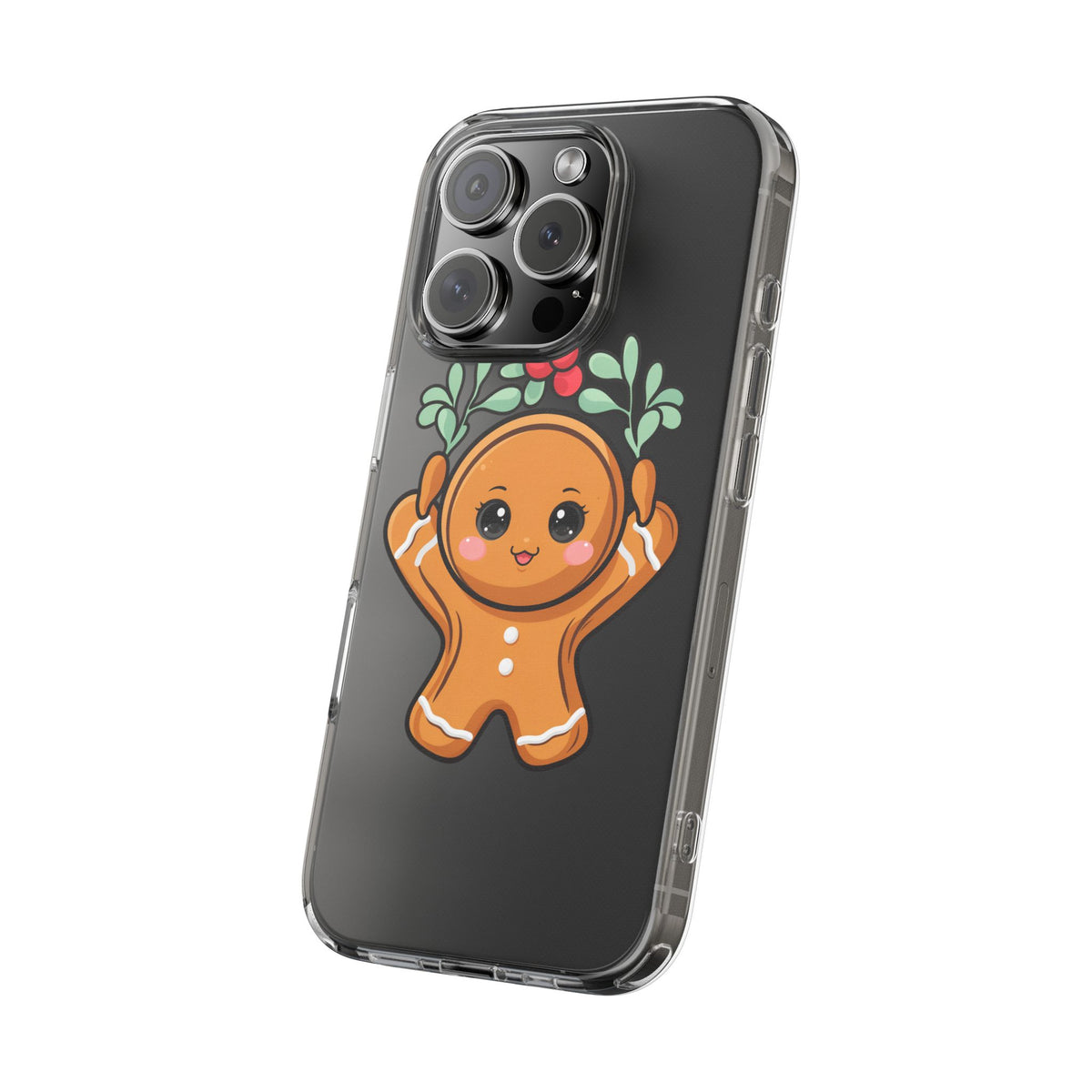 Kawaii Gingerbread Phone Case with Mistletoe Cheer