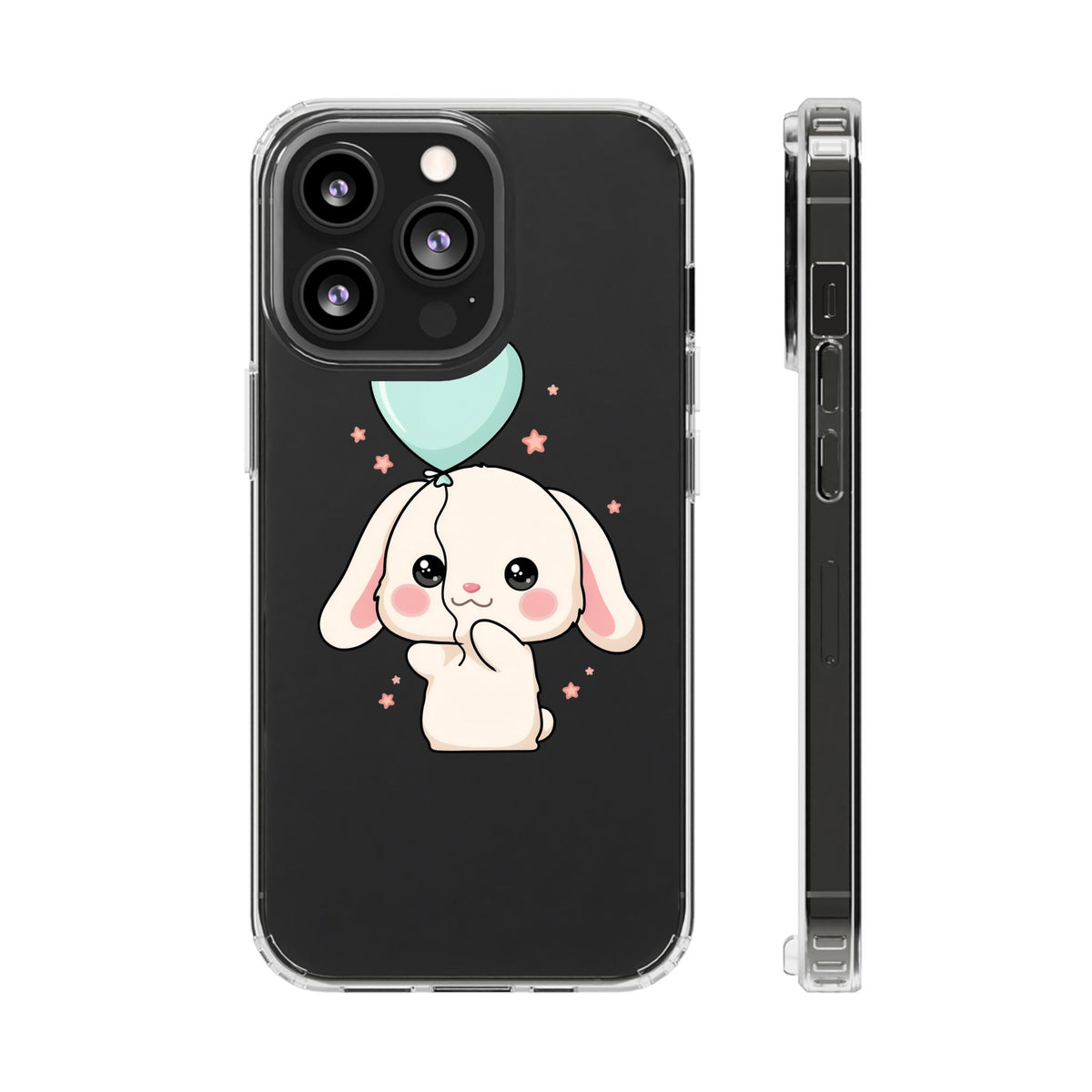 Kawaii Bunny Phone Case with Balloon, Clear Impact-Resistant