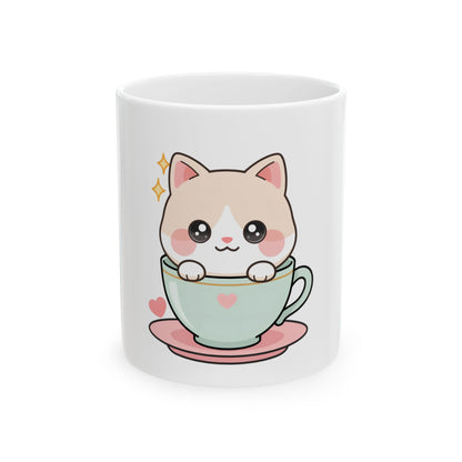 Kawaii Cat Mug, Cute Tea Lover Gift for Cat Fans