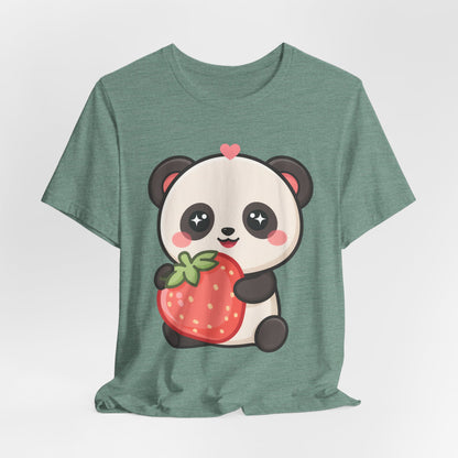Kawaii Panda Strawberry T-Shirt – Sweet Chibi Animal Tee
