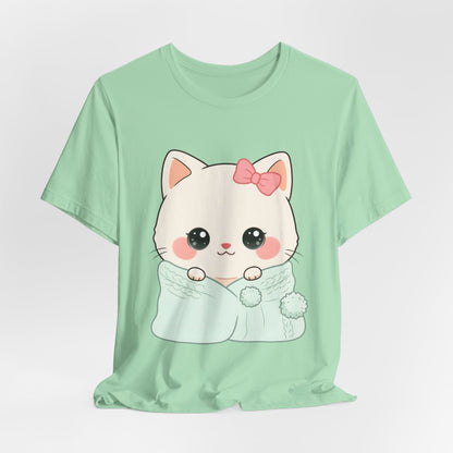 Kawaii Cat T-Shirt, Cozy Blanket Kitty for Cat Lovers