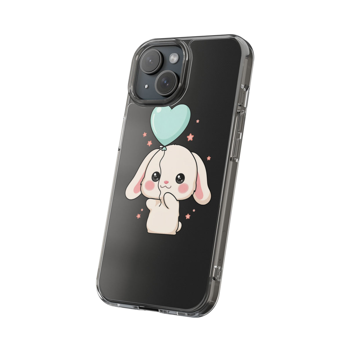 Kawaii Bunny Phone Case with Balloon, Clear Impact-Resistant