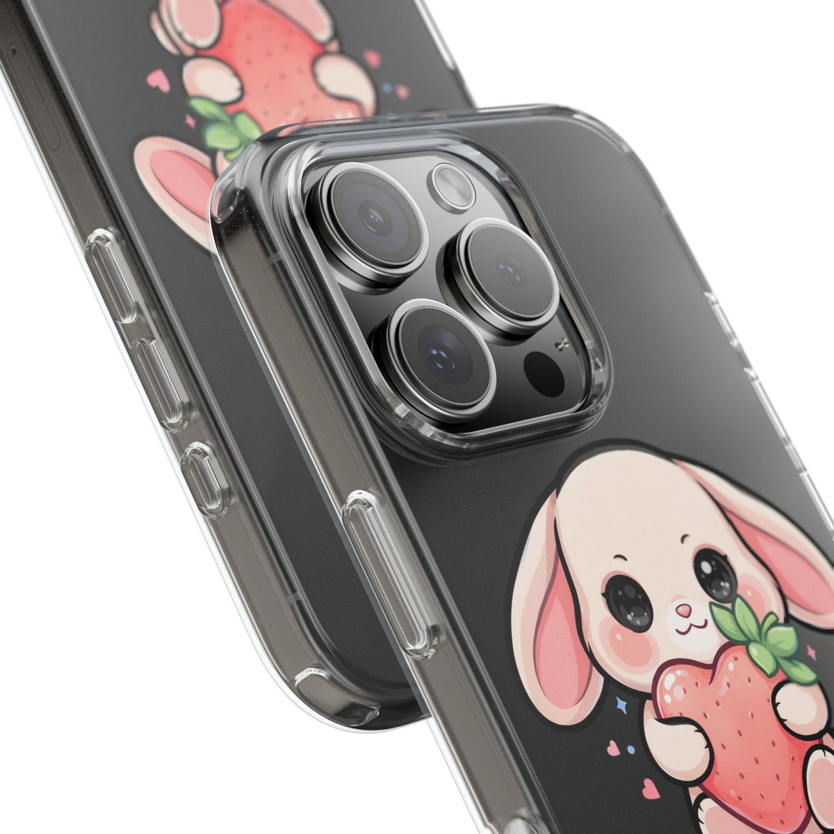 Kawaii Bunny Strawberry Phone Case, Clear Impact-Resistant