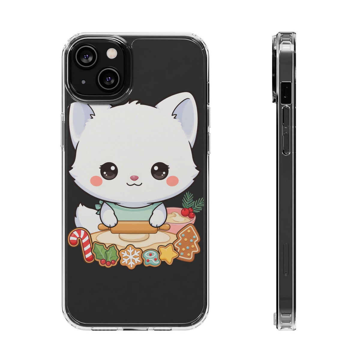 Christmas Fox Clear Phone Case, Kawaii Cookie Baker