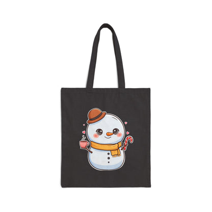 Kawaii Snowman Cotton Canvas Tote Bag for Winter Fans