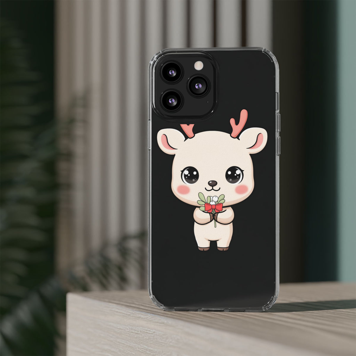 Kawaii Christmas Reindeer Clear Phone Case Gift