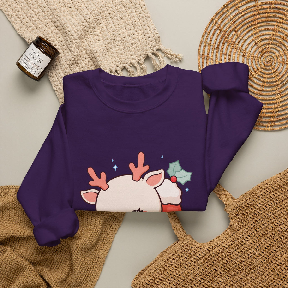 Christmas Reindeer Sweatshirt, Kawaii Stocking Holiday Gift