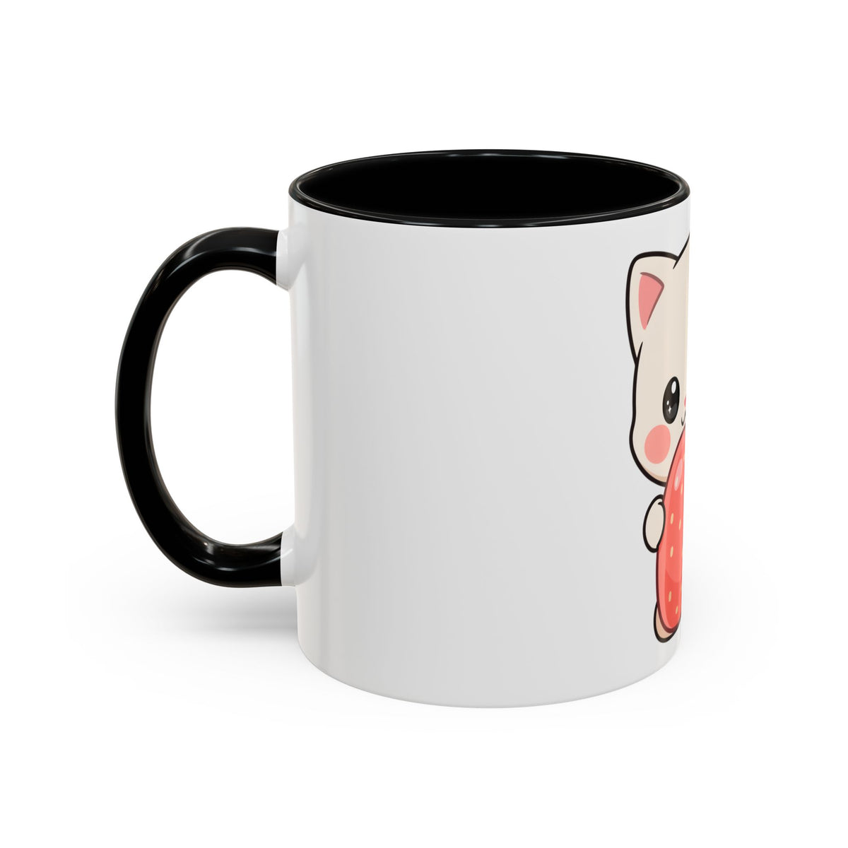 Kawaii Cat Strawberry Accent Coffee Mug