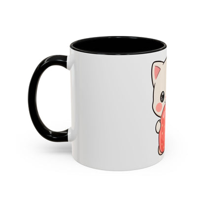 Kawaii Cat Strawberry Accent Coffee Mug