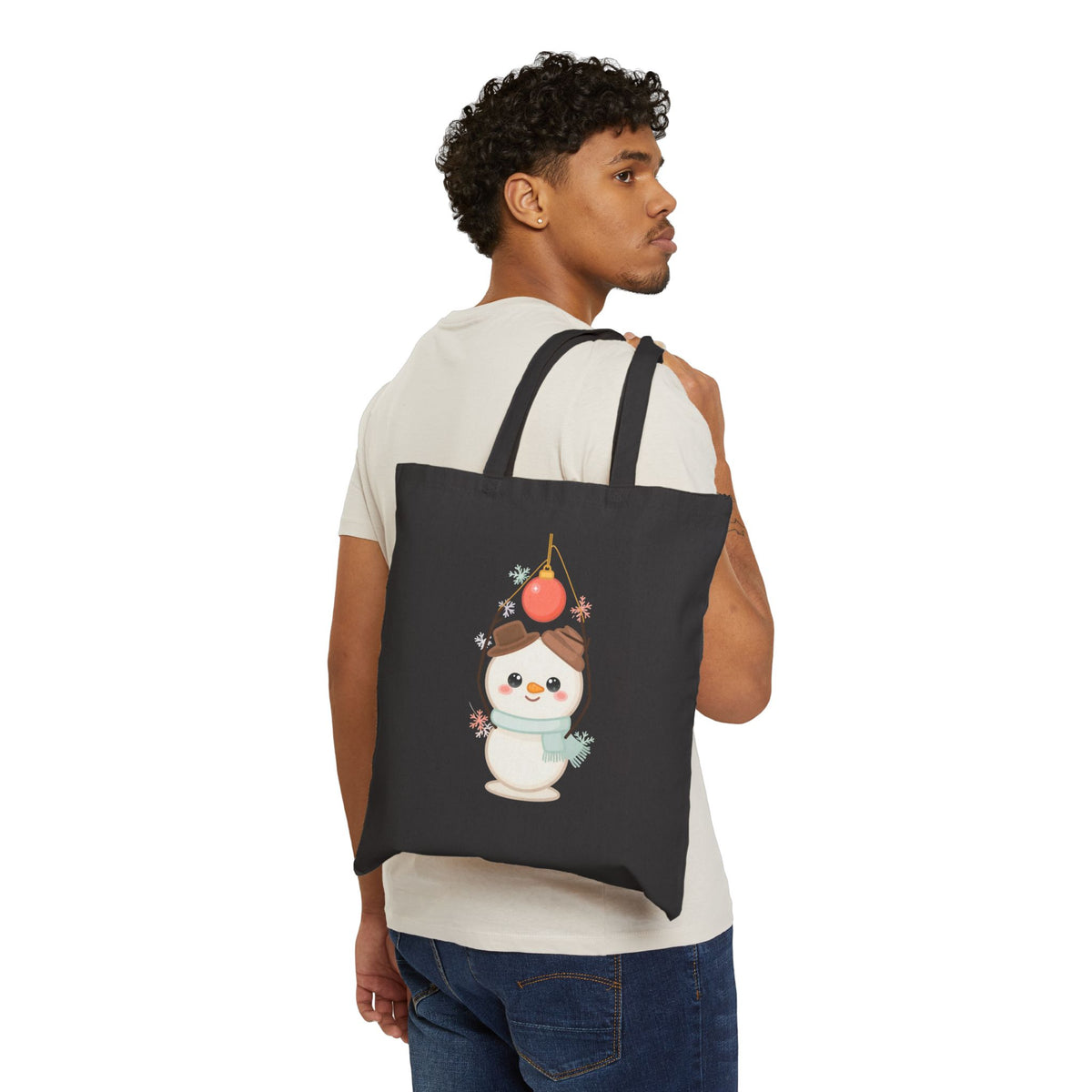Christmas Snowman Canvas Tote Bag for Holiday Shopping