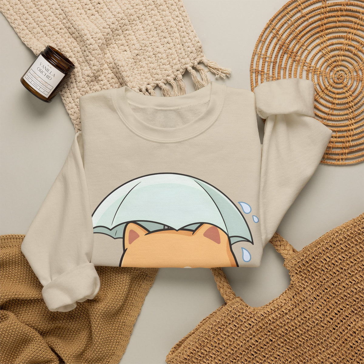 Kawaii Shiba Inu Sweatshirt, Cute Rainy Day Crewneck