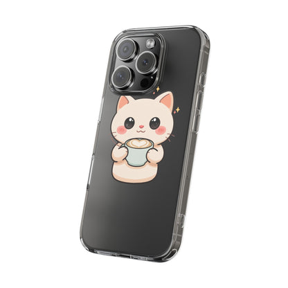 Kawaii Cat Latte Phone Case, Clear Impact-Resistant